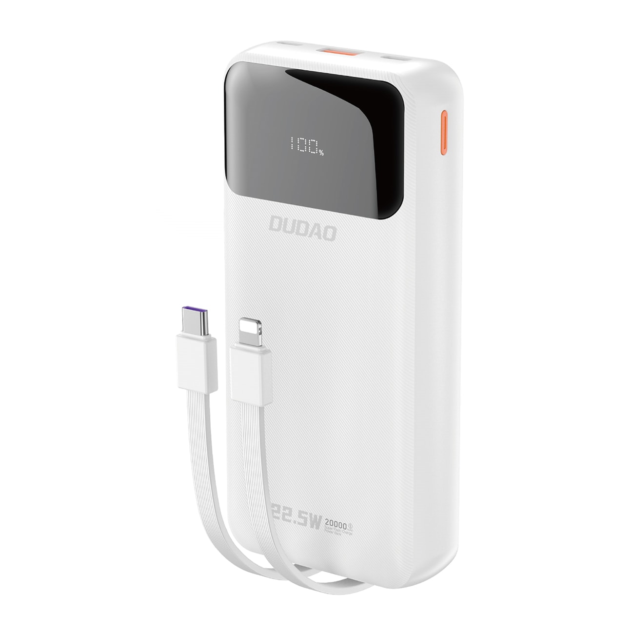 Dudao K15Pro Power Bank 20000mAh 22.5W PD USB-C/USB-A med indbyggede Lightning og USB-C - Hvid