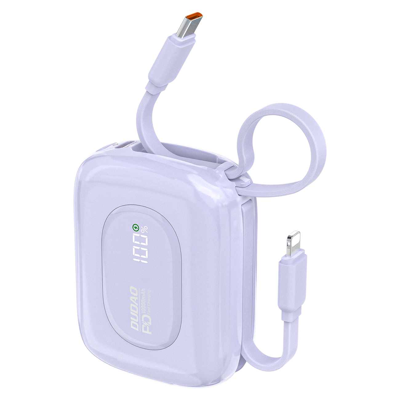 Dudao K32 22.5W 10000 mAh Powerbank med indbygget USB-C/ Lightning-kabel - Lilla