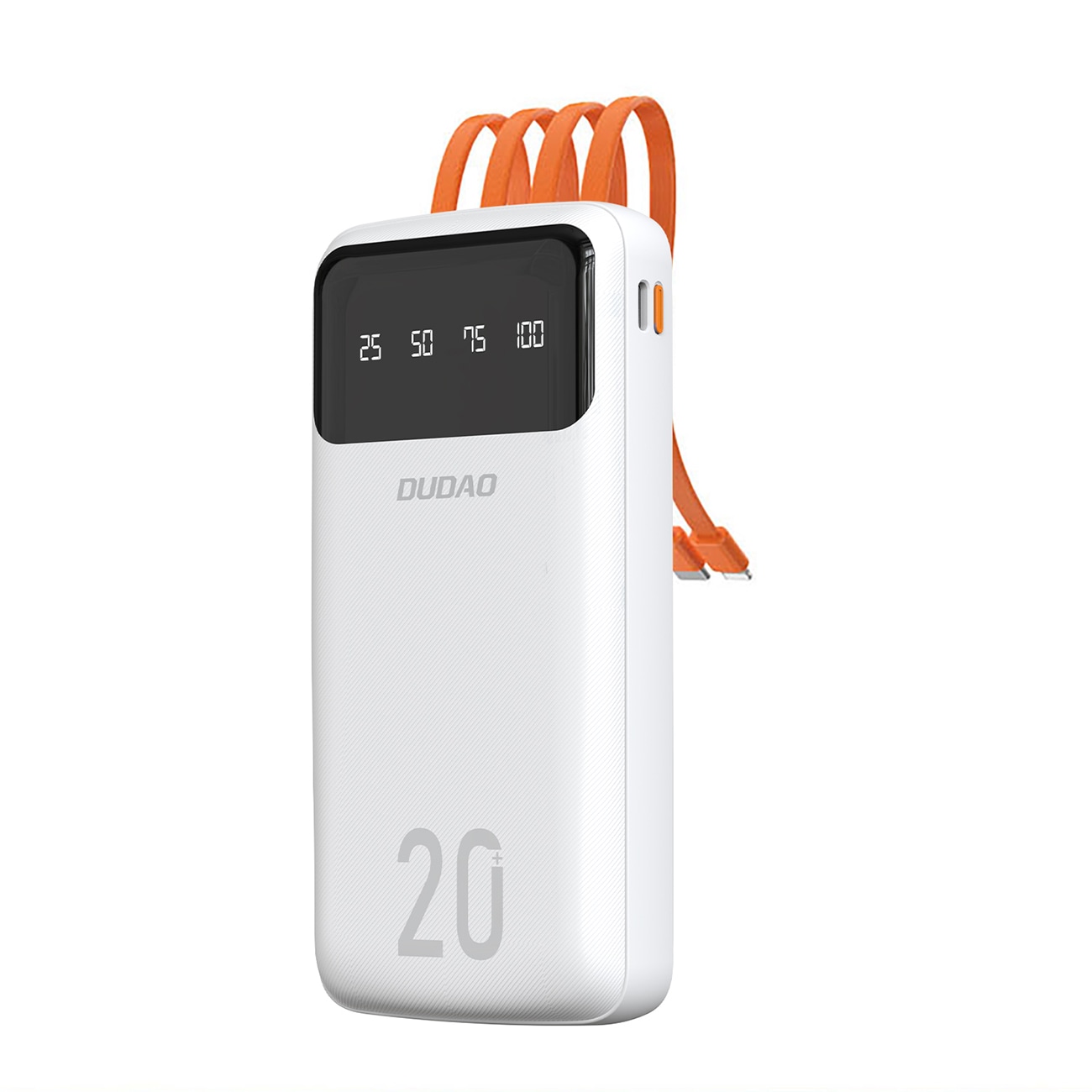 Dudao K6Pro+ powerbank 20000mAh med 3 kabler: USB Type C, micro USB, Lightning, hvid