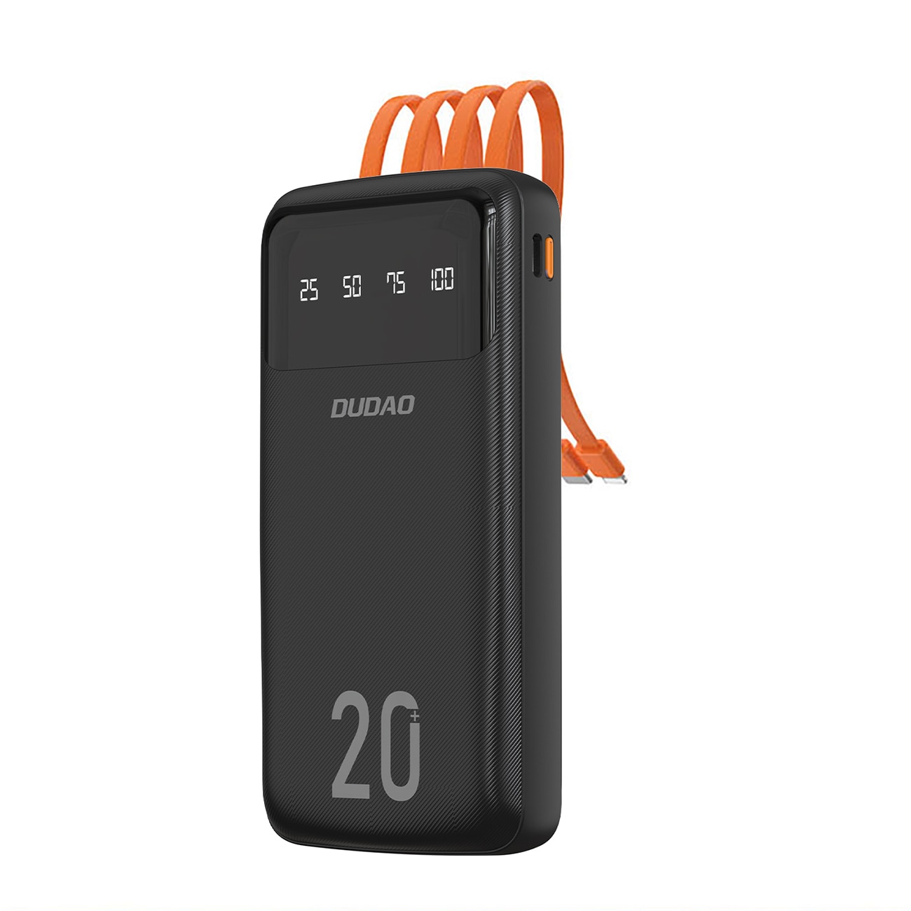Dudao K6Pro+ 20000mAh powerbank med 3 kabler: USB Type C, micro USB, Lightning - sort