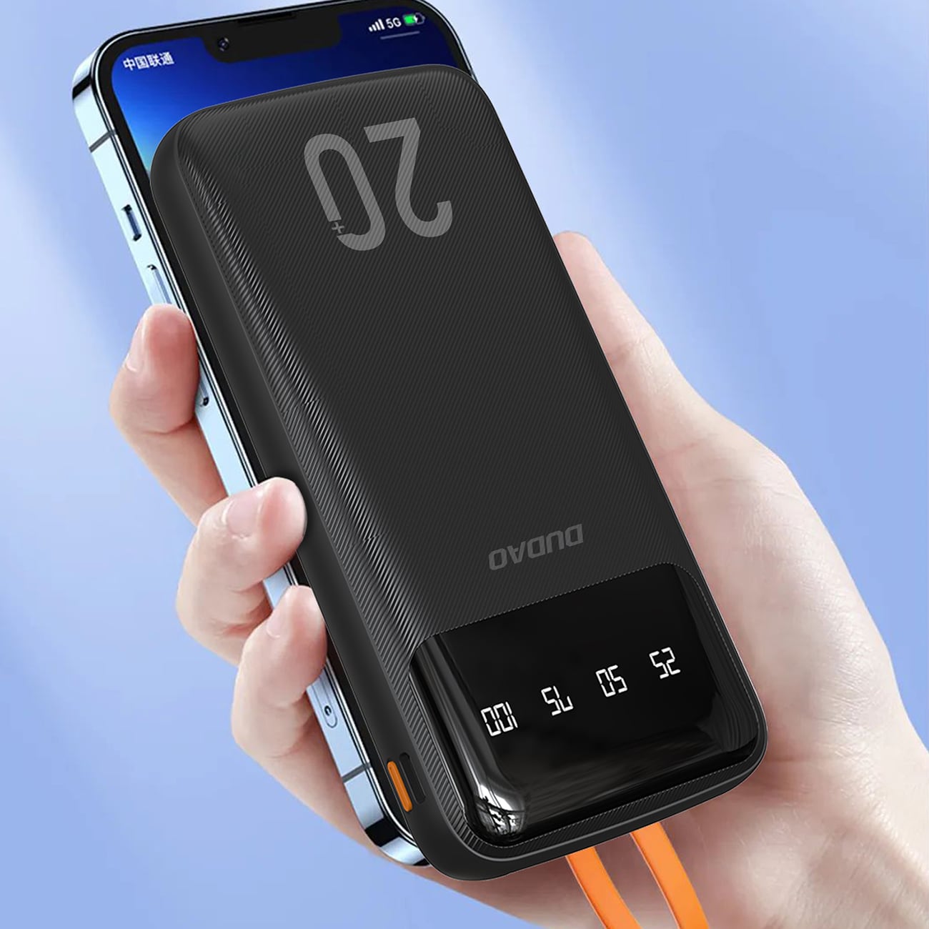 Dudao K6Pro+ 20000mAh powerbank med 3 kabler: USB Type C, micro USB, Lightning - sort