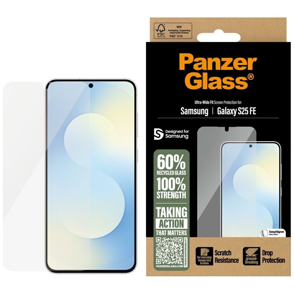 PanzerGlass Ultrabredt hærdet glas til Samsung Galaxy S25 FE - Transparent