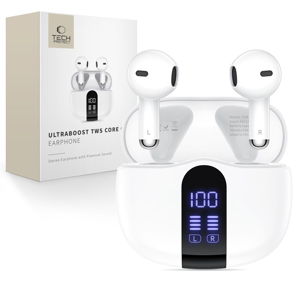 Tech-Protect UltraBoost TWS Core G2-hovedtelefoner - hvid