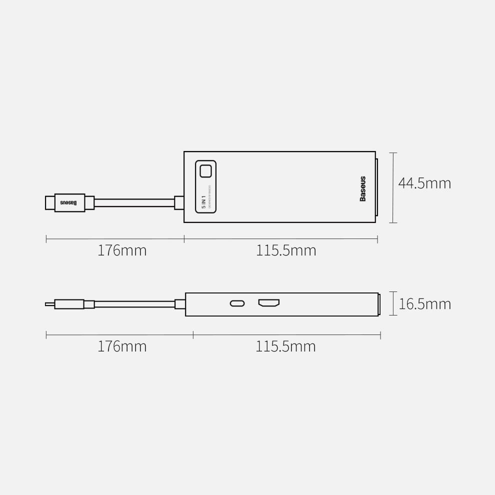 Baseus Metal Gleam 5-in-1 Multifunctional USB Type C HUB - 100W PD/4K HDMI/3x USB 3.2 (CAHUB-CX0G)
