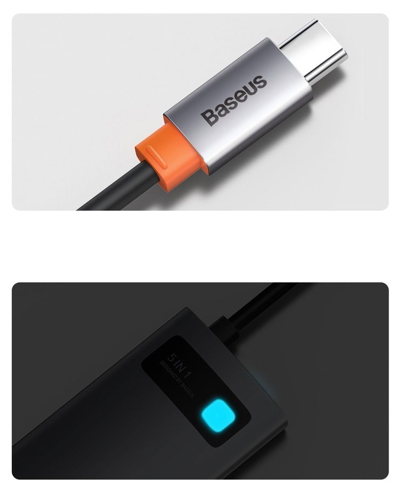 Baseus Metal Gleam 5-in-1 Multifunctional USB Type C HUB - 100W PD/4K HDMI/3x USB 3.2 (CAHUB-CX0G)