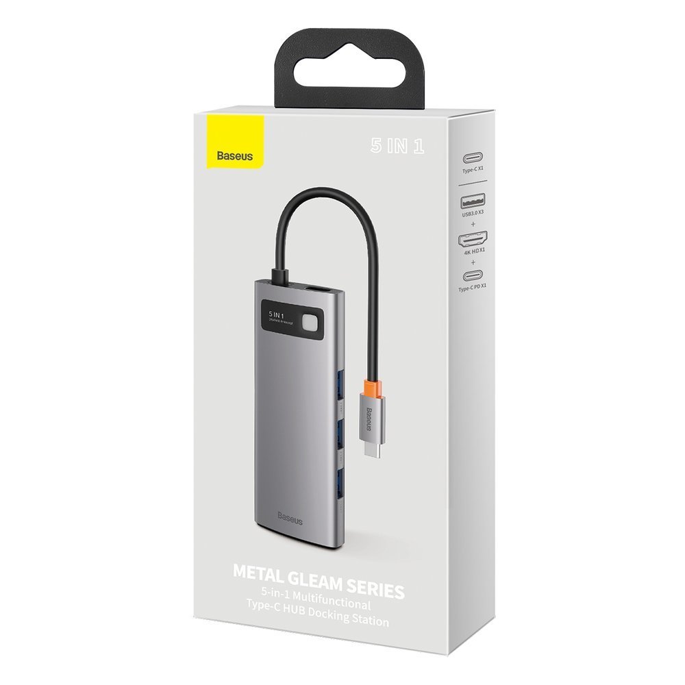 Baseus Metal Gleam 5-in-1 Multifunctional USB Type C HUB - 100W PD/4K HDMI/3x USB 3.2 (CAHUB-CX0G)