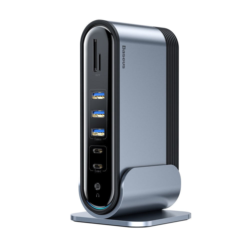 HUB Baseus CAHUB-DG0G: 3x USB 3.2, 2x USB-A, 2x USB-C, SD/micro SD, 3x HDMI, RJ45 PD 100W - grå
