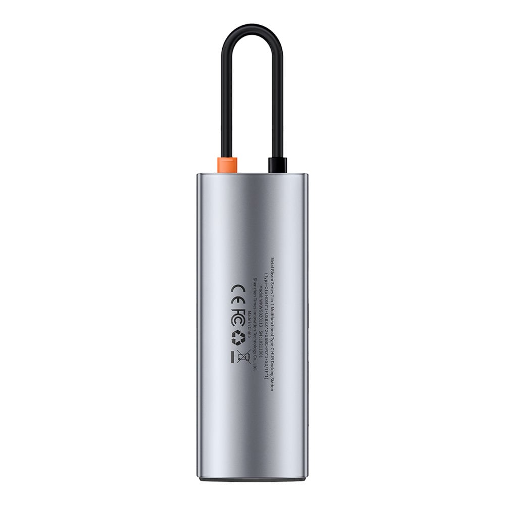 Baseus Metal Gleam Series multifunktionel USB HUB 7in1 Type C HDMI TF PD kortlæser grå (WKWG020113)