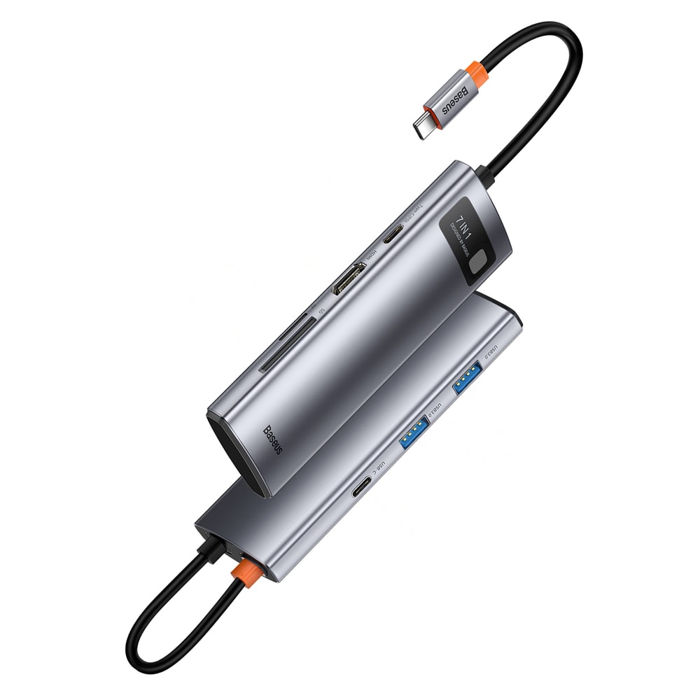 Baseus Metal Gleam Series multifunktionel USB HUB 7in1 Type C HDMI TF PD kortlæser grå (WKWG020113)