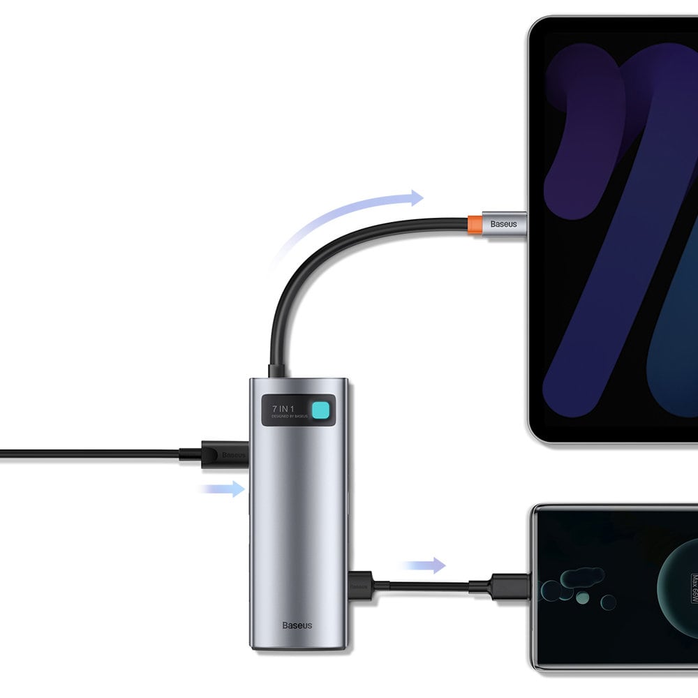Baseus Metal Gleam Series multifunktionel USB HUB 7in1 Type C HDMI TF PD kortlæser grå (WKWG020113)