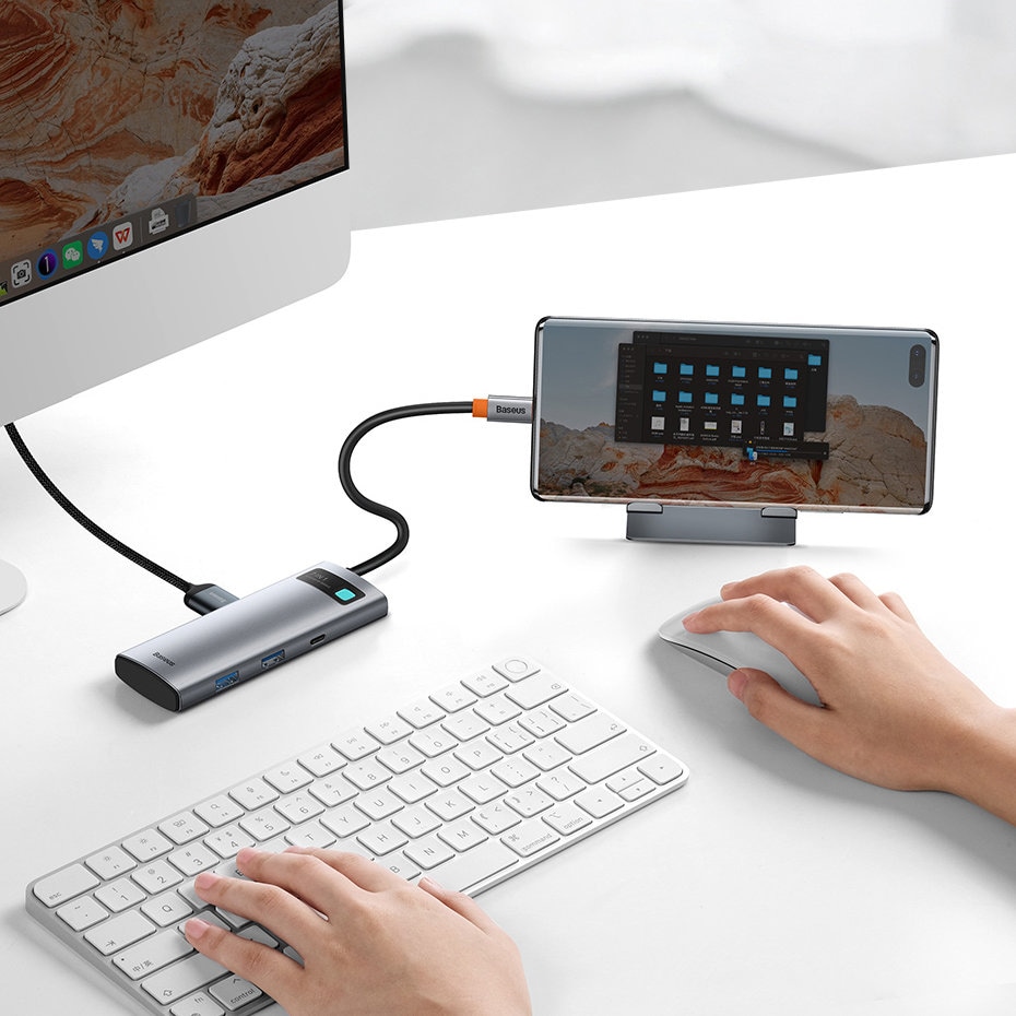 Baseus Metal Gleam Series multifunktionel USB HUB 7in1 Type C HDMI TF PD kortlæser grå (WKWG020113)