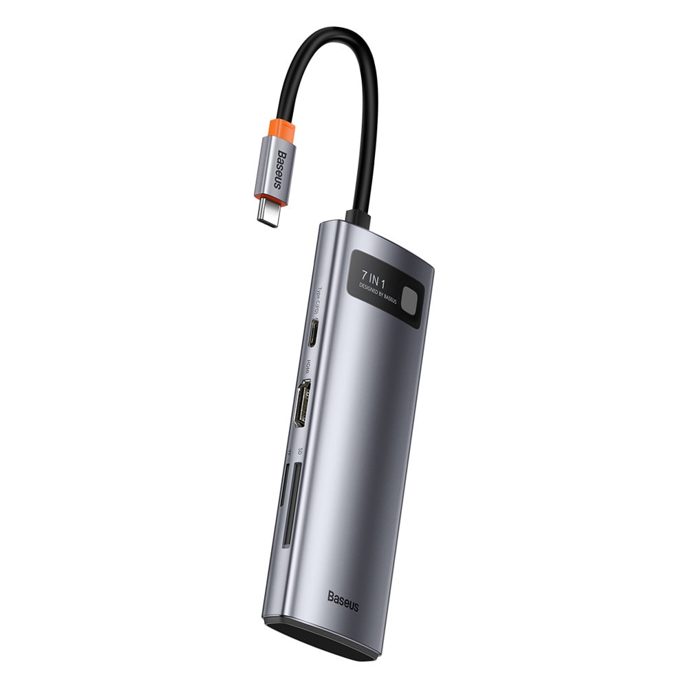 Baseus Metal Gleam Series multifunktionel USB HUB 7in1 Type C HDMI TF PD kortlæser grå (WKWG020113)