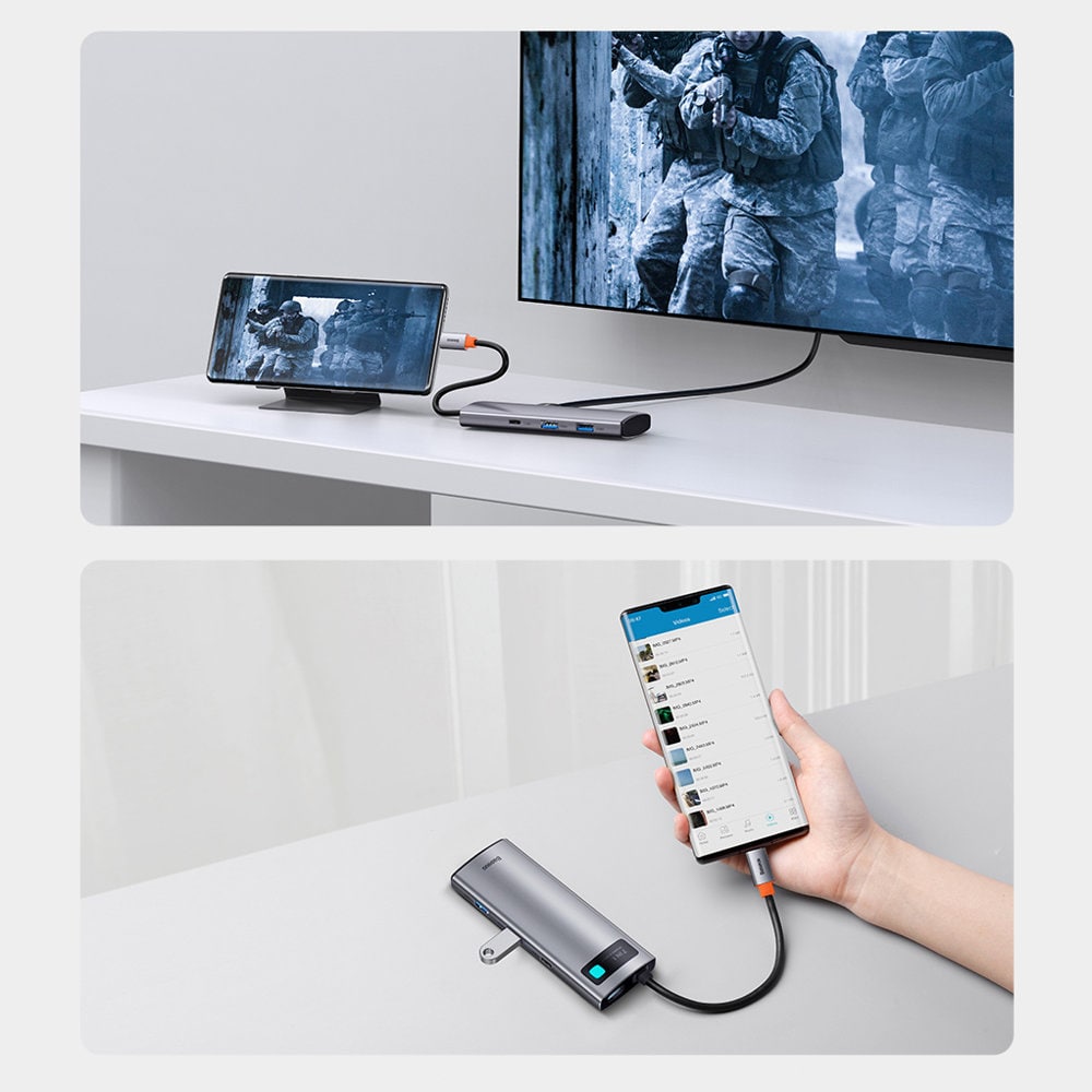 Baseus Metal Gleam Series multifunktionel USB HUB 7in1 Type C HDMI TF PD kortlæser grå (WKWG020113)