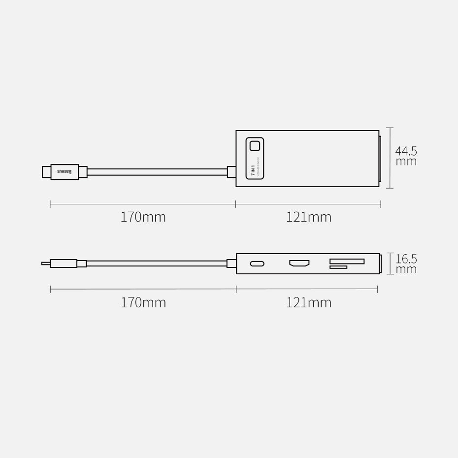 Baseus Metal Gleam Series multifunktionel USB HUB 7in1 Type C HDMI TF PD kortlæser grå (WKWG020113)
