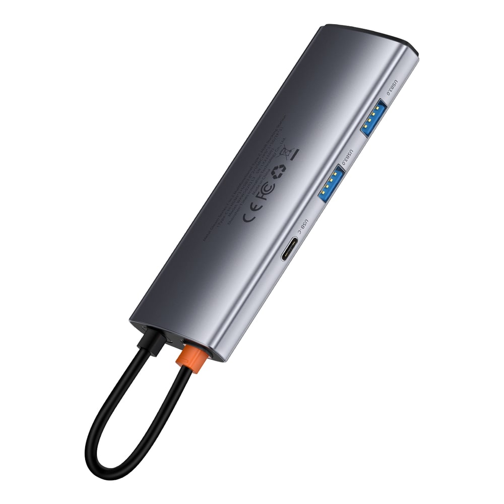 Baseus Metal Gleam Series multifunktionel USB HUB 7in1 Type C HDMI TF PD kortlæser grå (WKWG020113)
