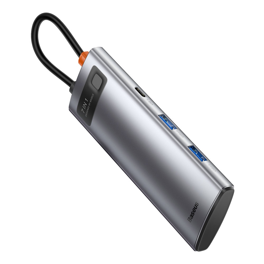 Baseus Metal Gleam Series multifunktionel USB HUB 7in1 Type C HDMI TF PD kortlæser grå (WKWG020113)