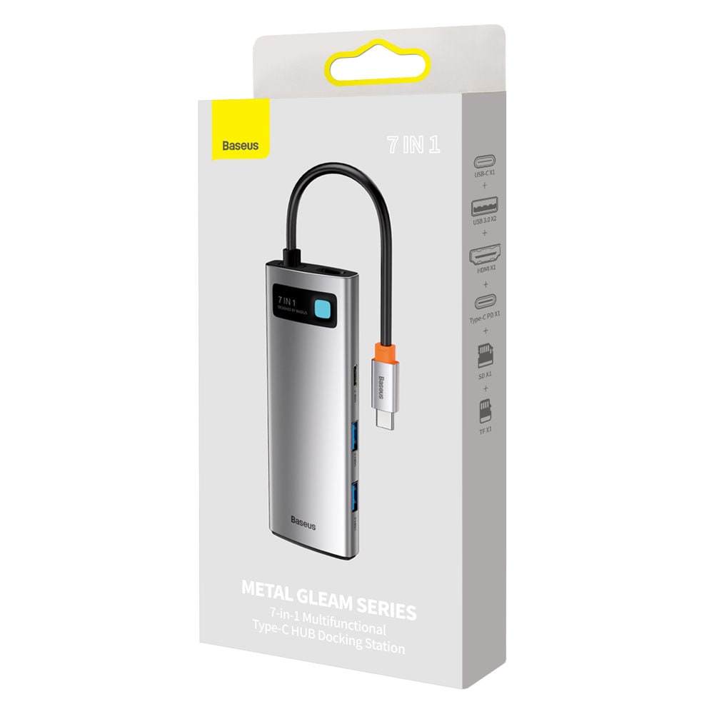 Baseus Metal Gleam Series multifunktionel USB HUB 7in1 Type C HDMI TF PD kortlæser grå (WKWG020113)