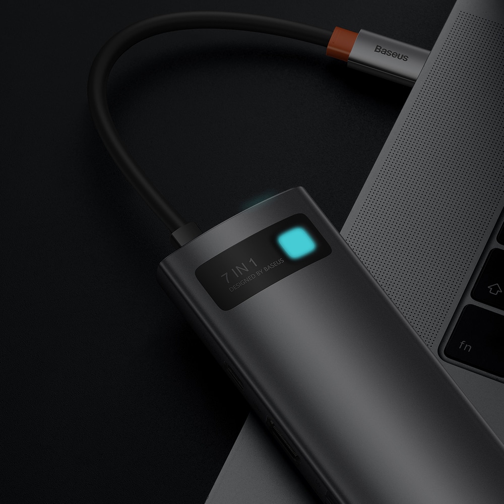 Baseus Metal Gleam Series multifunktionel USB HUB 7in1 Type C HDMI TF PD kortlæser grå (WKWG020113)