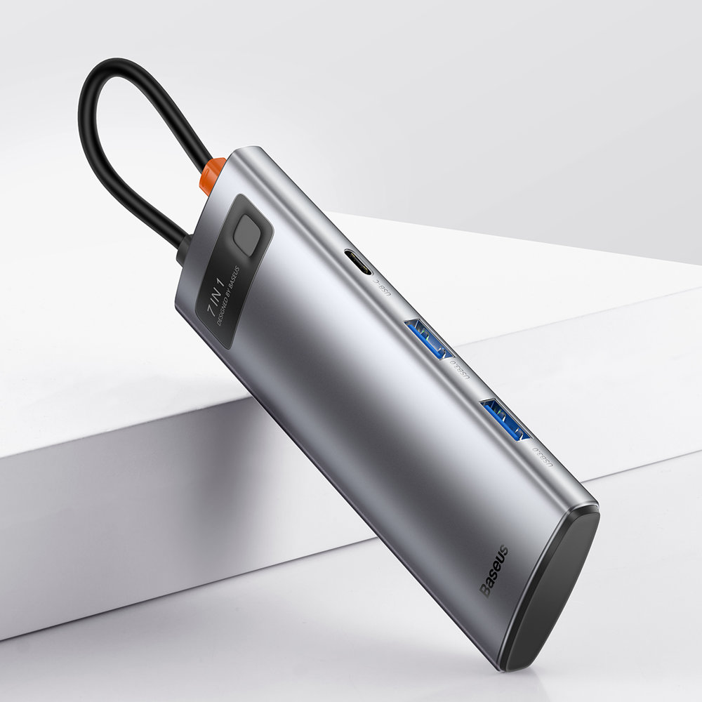 Baseus Metal Gleam Series multifunktionel USB HUB 7in1 Type C HDMI TF PD kortlæser grå (WKWG020113)