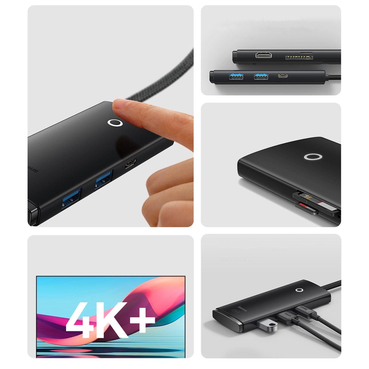 Baseus Lite Series USB Type C Hub - 2x USB 3.0, USB Type C, HDMI 1.4, SD/TF OTG, Black (WKQX050001)
