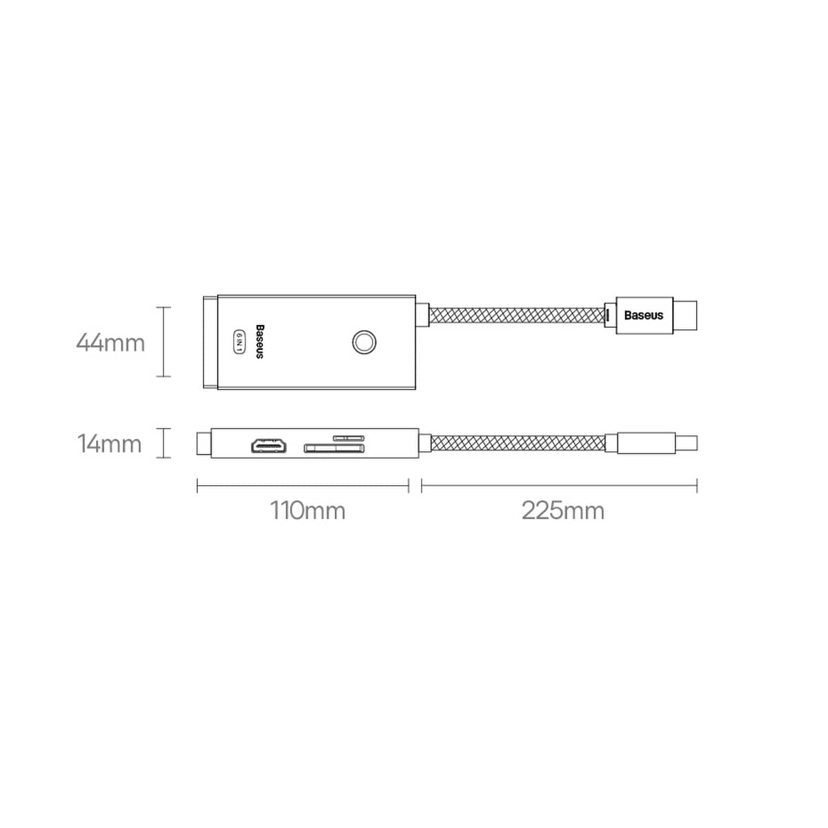 Baseus Lite Series USB Type C Hub - 2x USB 3.0, USB Type C, HDMI 1.4, SD/TF OTG, Black (WKQX050001)