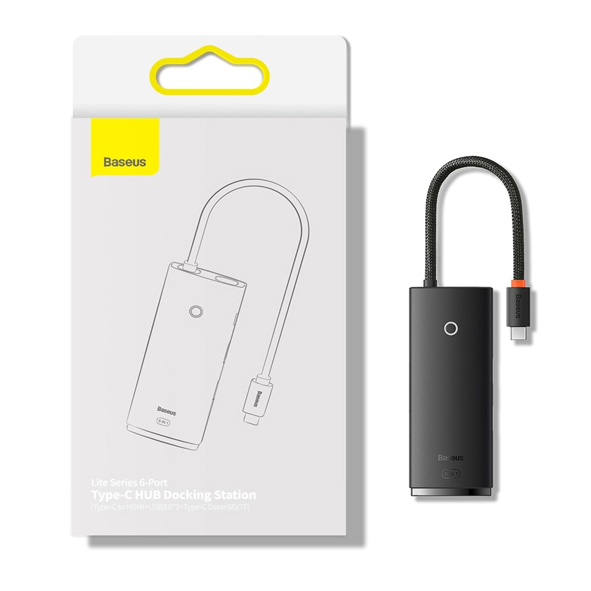 Baseus Lite Series USB Type C Hub - 2x USB 3.0, USB Type C, HDMI 1.4, SD/TF OTG, Black (WKQX050001)