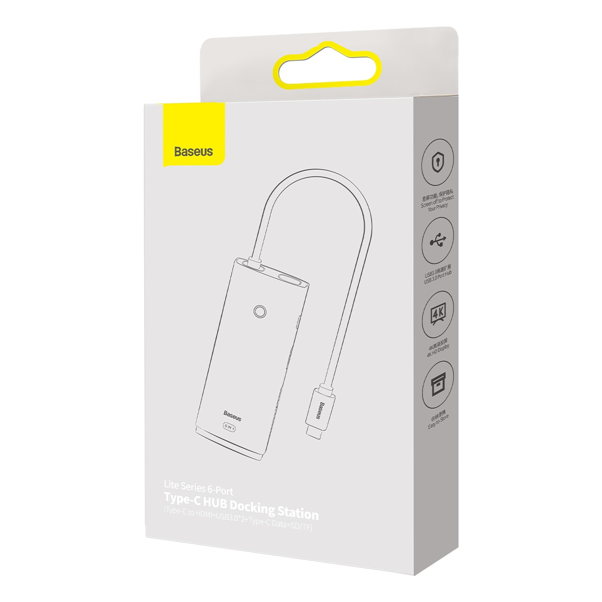 Baseus Lite Series USB Type C Hub - 2x USB 3.0, USB Type C, HDMI 1.4, SD/TF OTG, Black (WKQX050001)