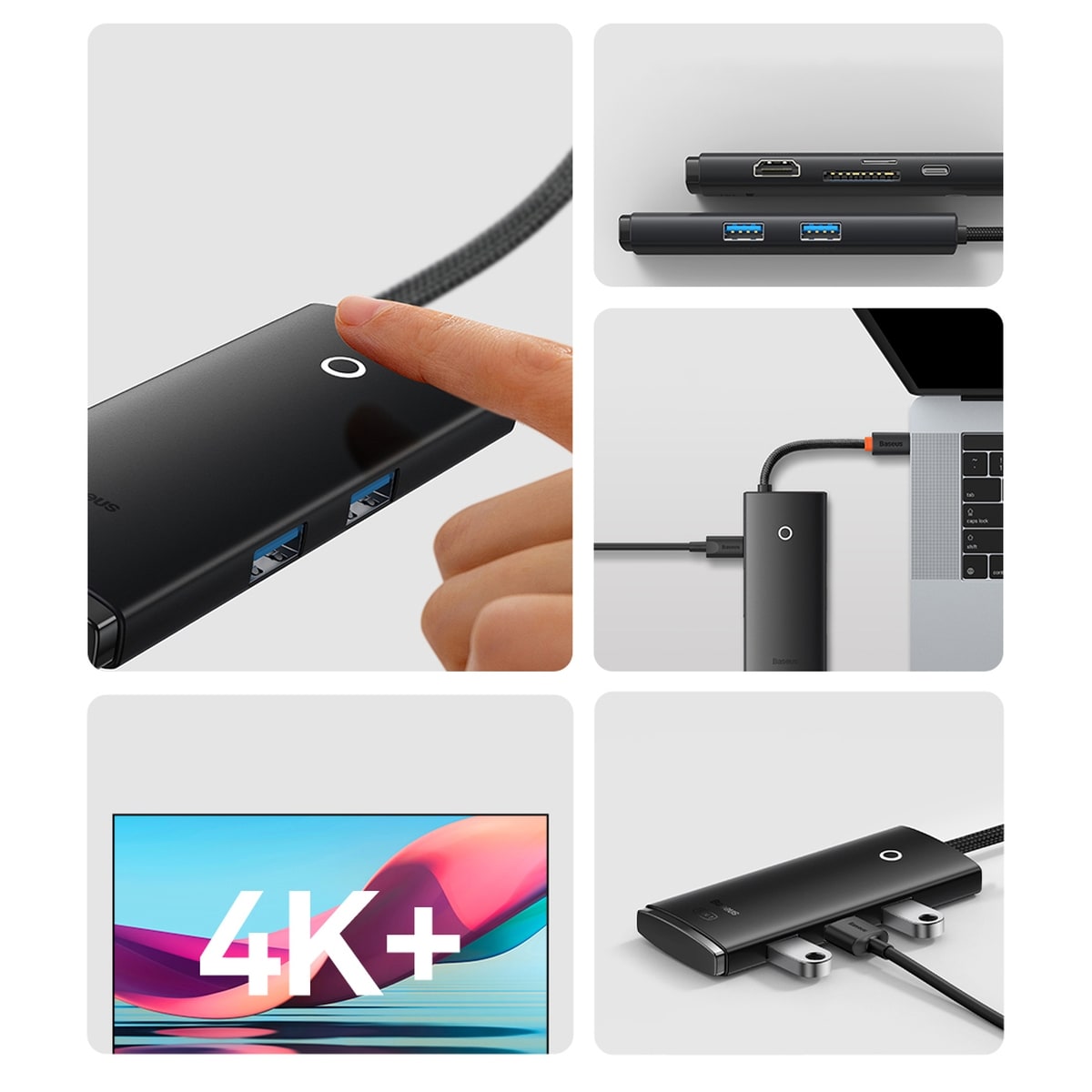 Baseus Lite Series Multifuntion Hub USB Type C - 2x USB 3.0/USB Type C PD/HDMI/SD/TF Black