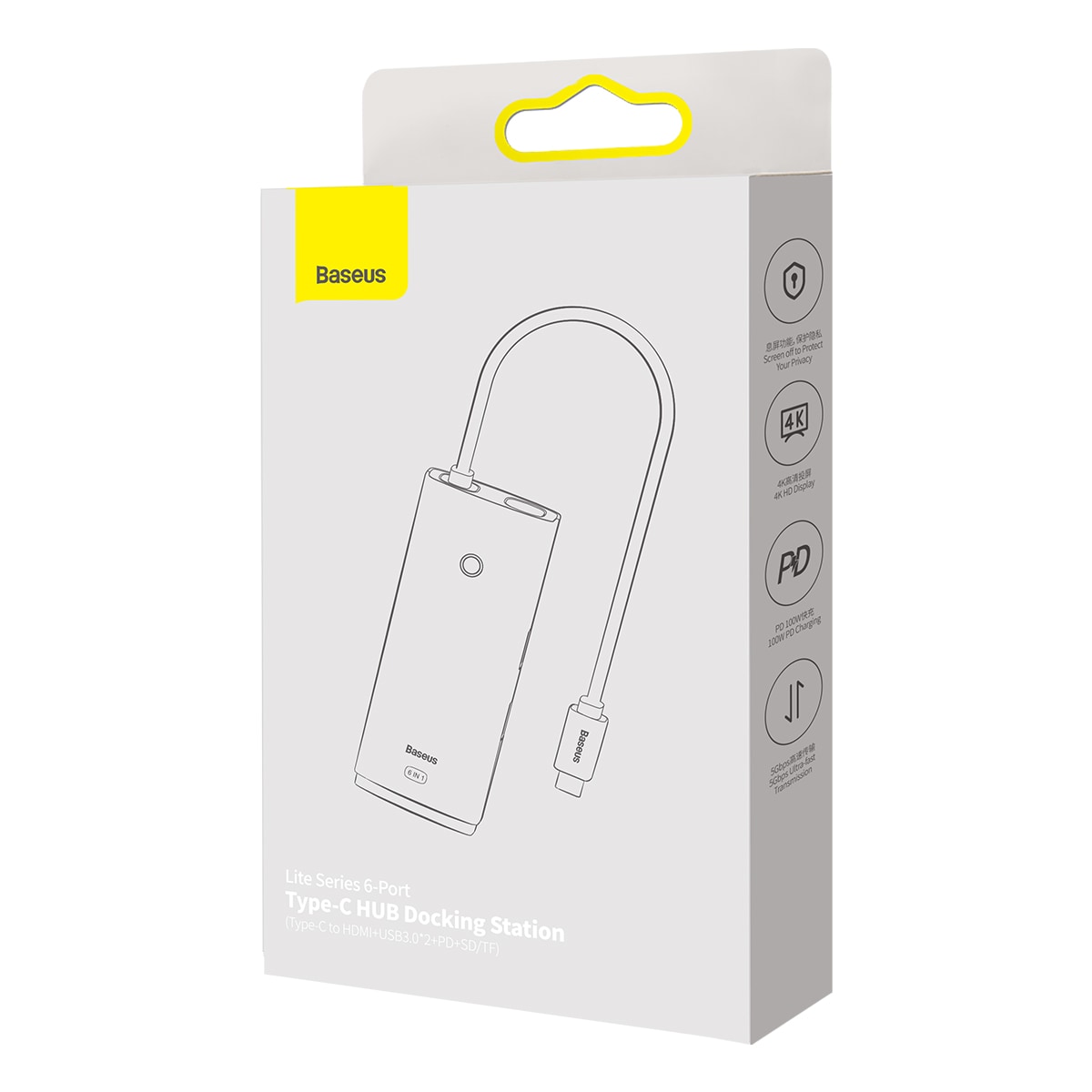 Baseus Lite Series Multifuntion Hub USB Type C - 2x USB 3.0/USB Type C PD/HDMI/SD/TF Black