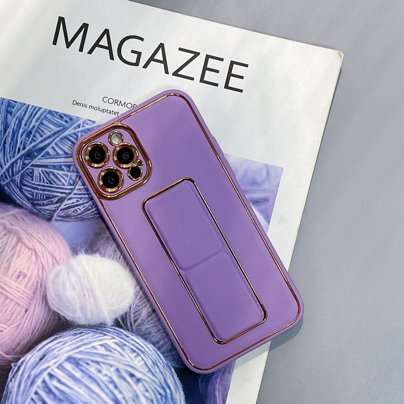 Nyt Kickstand-etui til iPhone 12 Pro med stativ lilla