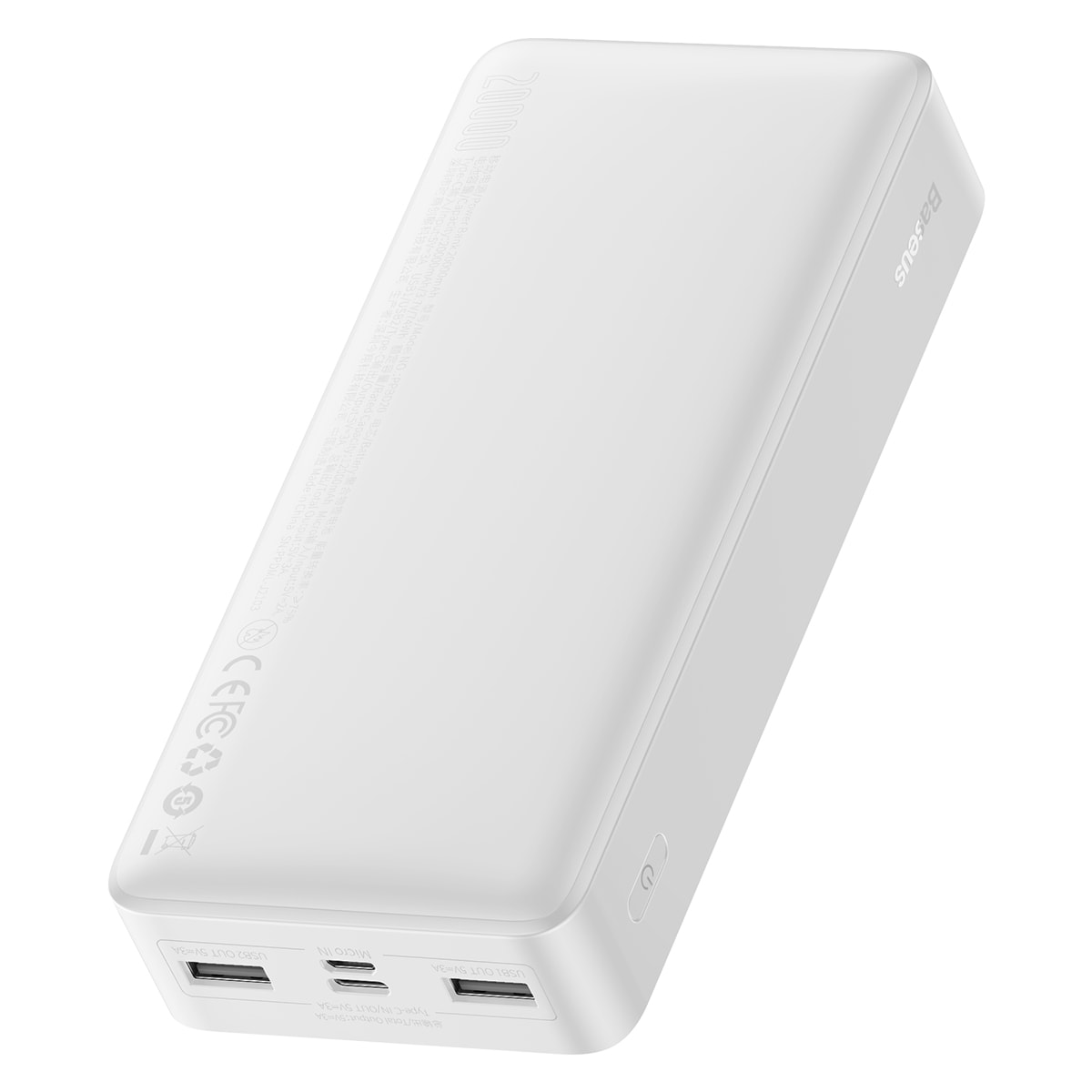 Baseus 20000mAh 15W Powerbank (Overseas Edition) + 0.25m USB-A to Micro USB Cable, White