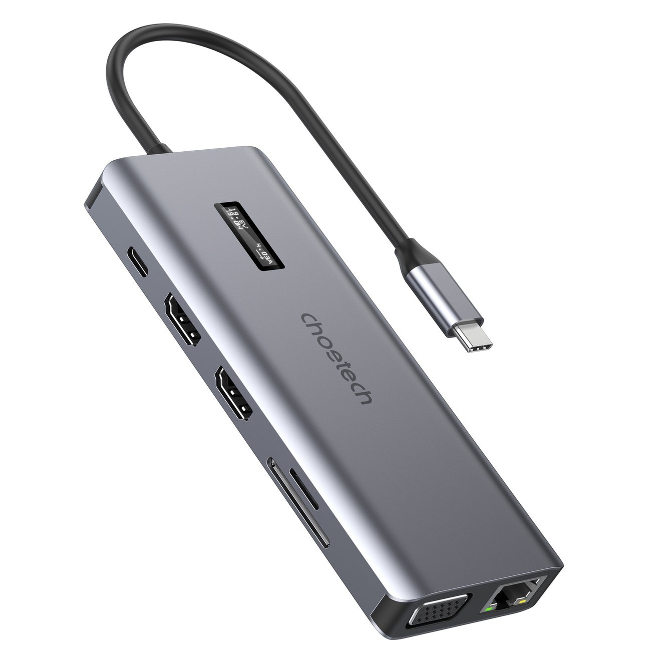 Choetech 12-in-1 multifunktionel HUB med skærm USB-C/USB-A/HDMI/VGA/AUX/SD/TF grå (HUB-M26)