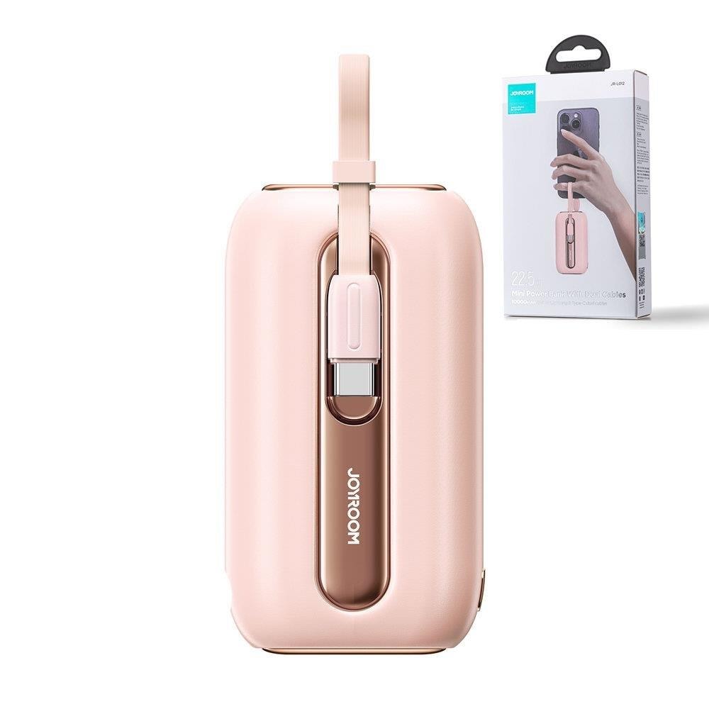 Joyroom 10000mAh Mini Powerbank Colorful Series 22.5W med USB C- og Lightning-kabler pink (JR-L012)