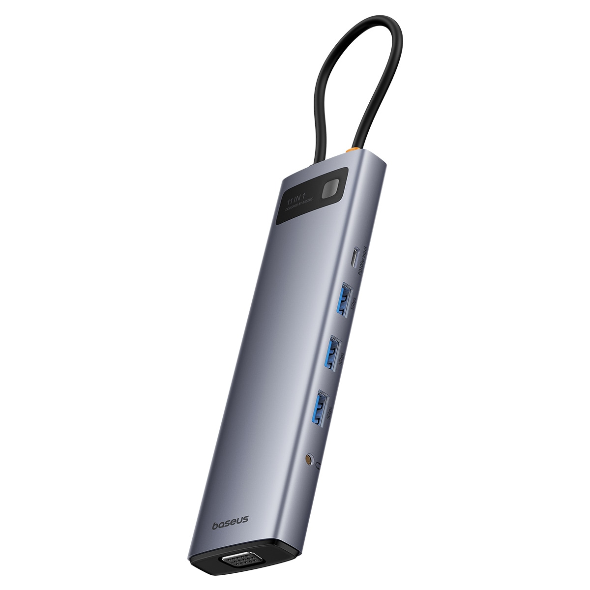 HUB 11in1 Baseus Metal Gleam USB-C/USB-A/HDMI/VGA/AUX/RJ-45/SD TF - grå