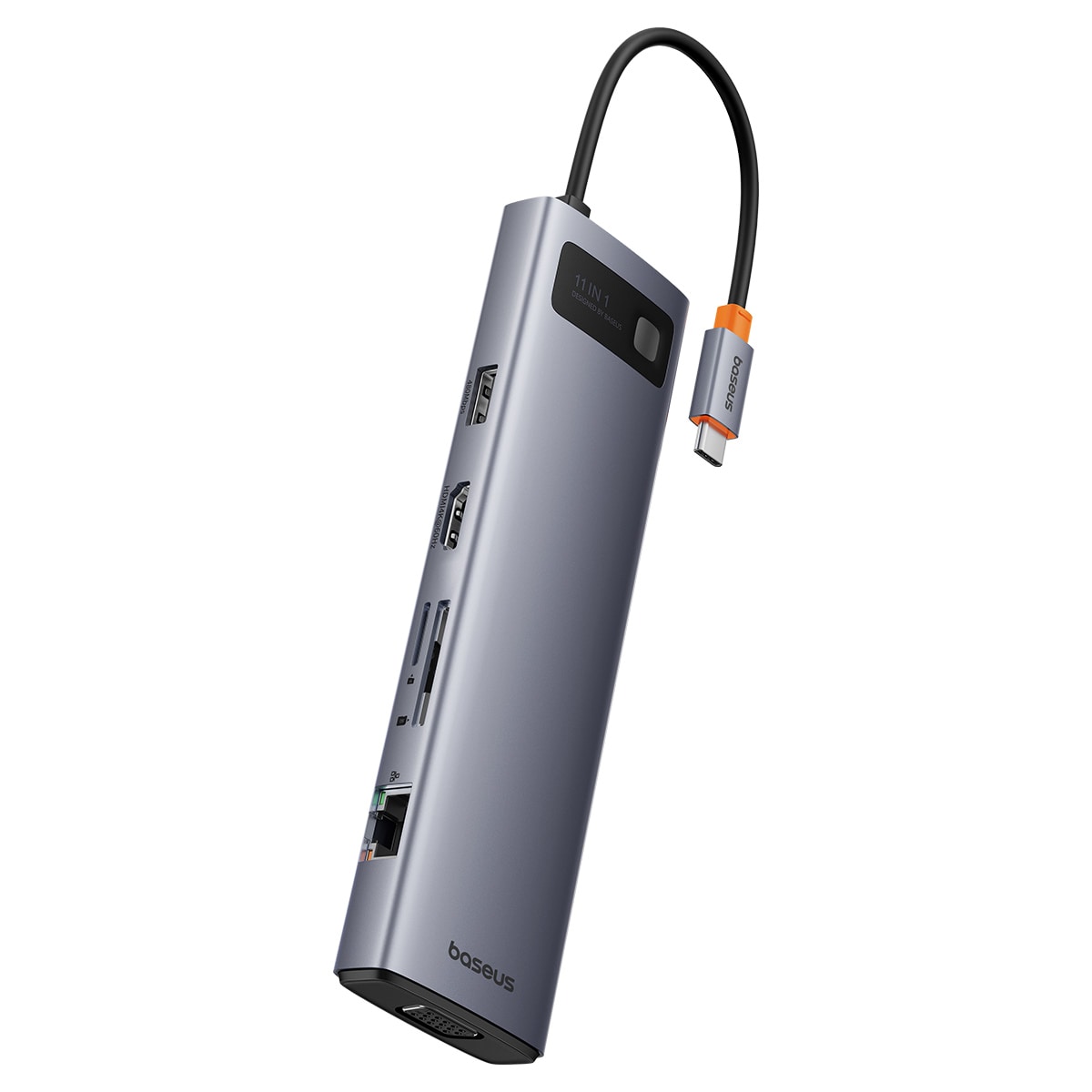 HUB 11in1 Baseus Metal Gleam USB-C/USB-A/HDMI/VGA/AUX/RJ-45/SD TF - grå