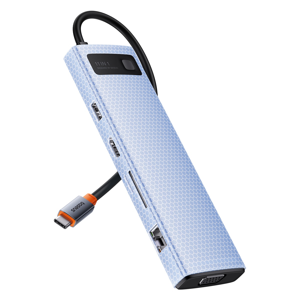HUB 11in1 Baseus Metal Gleam USB-C/USB-A/HDMI/VGA/AUX/RJ-45/SD TF - grå