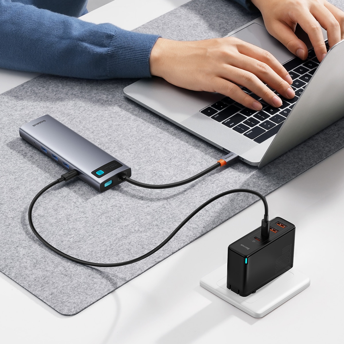 HUB 11in1 Baseus Metal Gleam USB-C/USB-A/HDMI/VGA/AUX/RJ-45/SD TF - grå