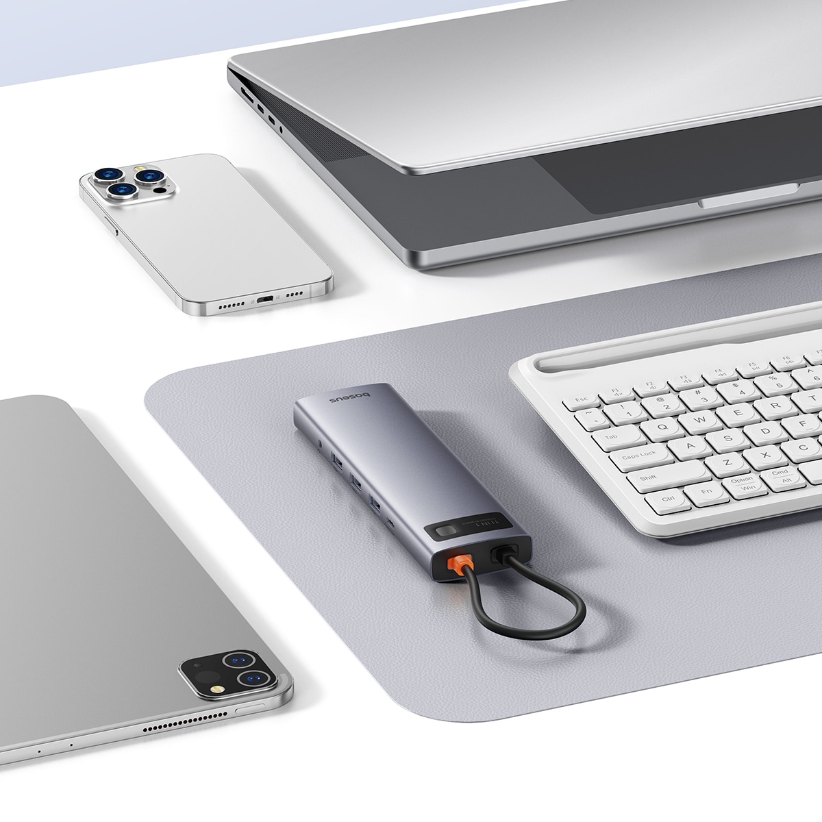 HUB 11in1 Baseus Metal Gleam USB-C/USB-A/HDMI/VGA/AUX/RJ-45/SD TF - grå