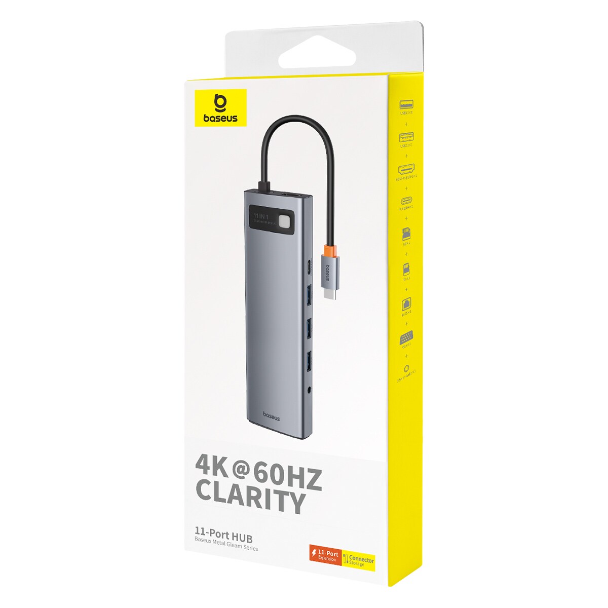 HUB 11in1 Baseus Metal Gleam USB-C/USB-A/HDMI/VGA/AUX/RJ-45/SD TF - grå