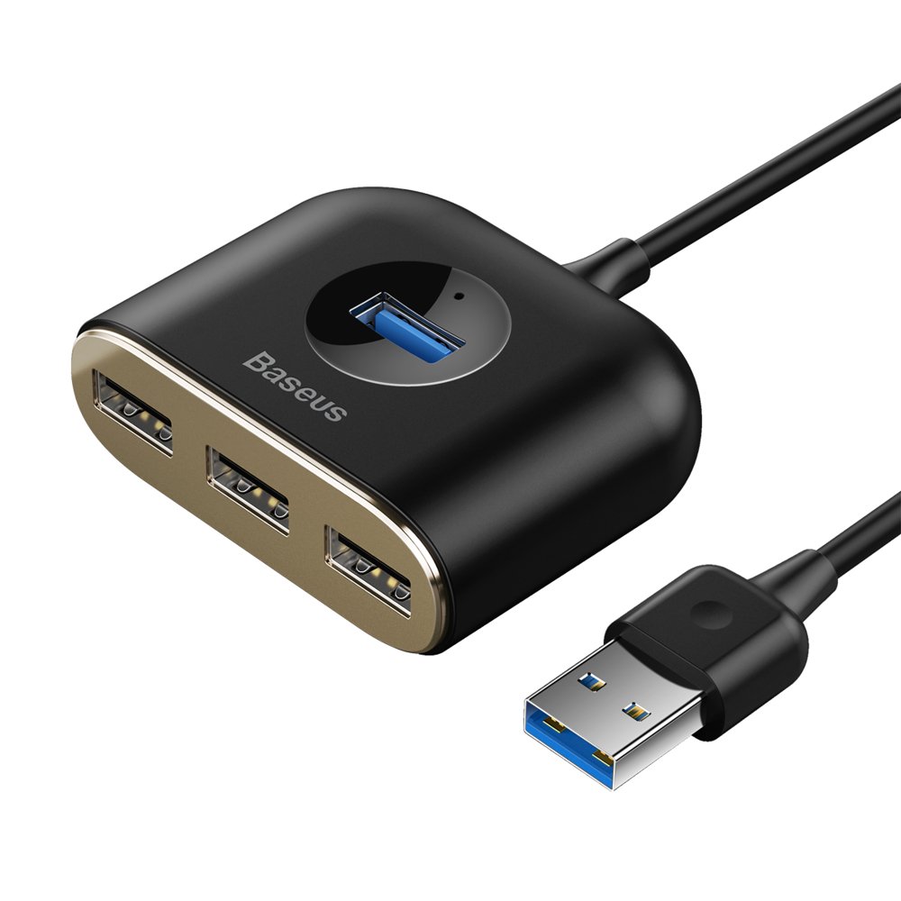 HUB Baseus Square USB-A til 1x USB-A 3.2 Gen 1 / 3x USB 2.0 med 1 m kabel - sort