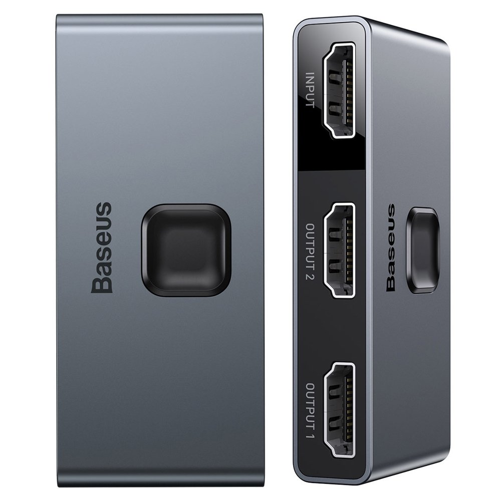 Baseus tovejs switch splitter switcher HDMI - 2x HDMI 4K / 30 Hz grå (CAHUB-BC0G)