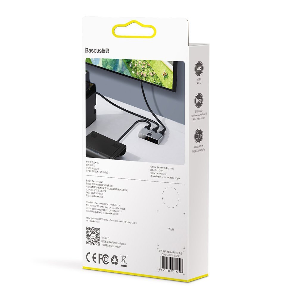 Baseus tovejs switch splitter switcher HDMI - 2x HDMI 4K / 30 Hz grå (CAHUB-BC0G)