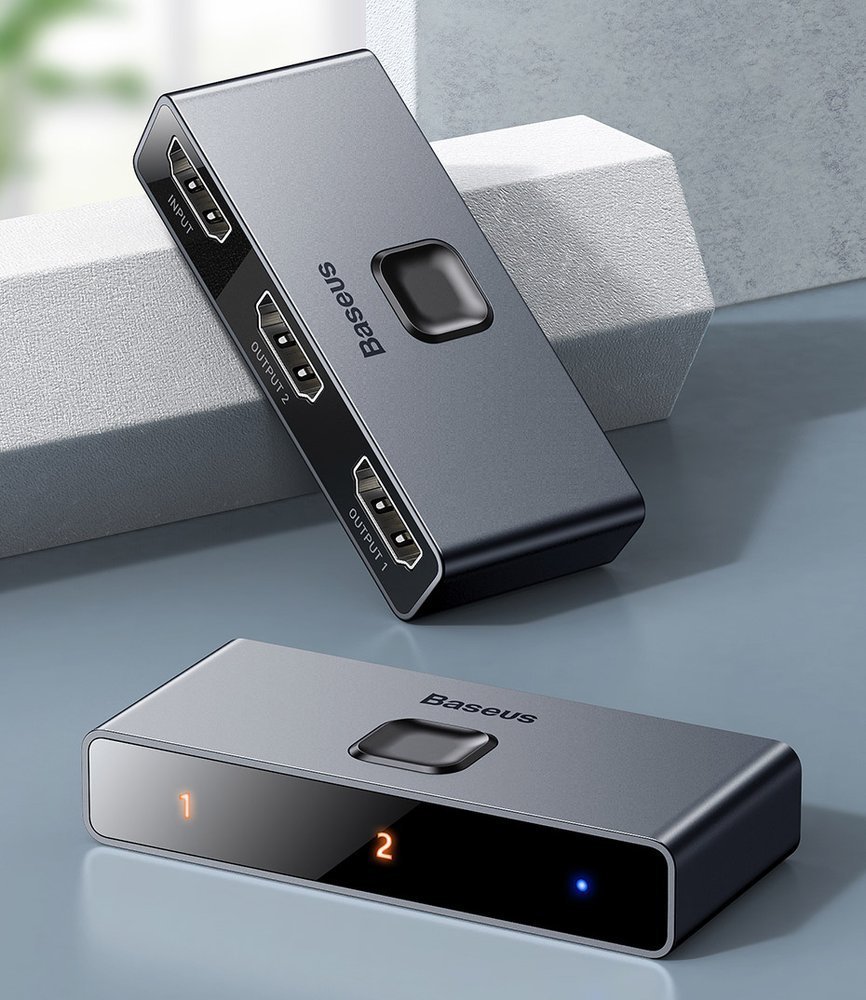 Baseus tovejs switch splitter switcher HDMI - 2x HDMI 4K / 30 Hz grå (CAHUB-BC0G)