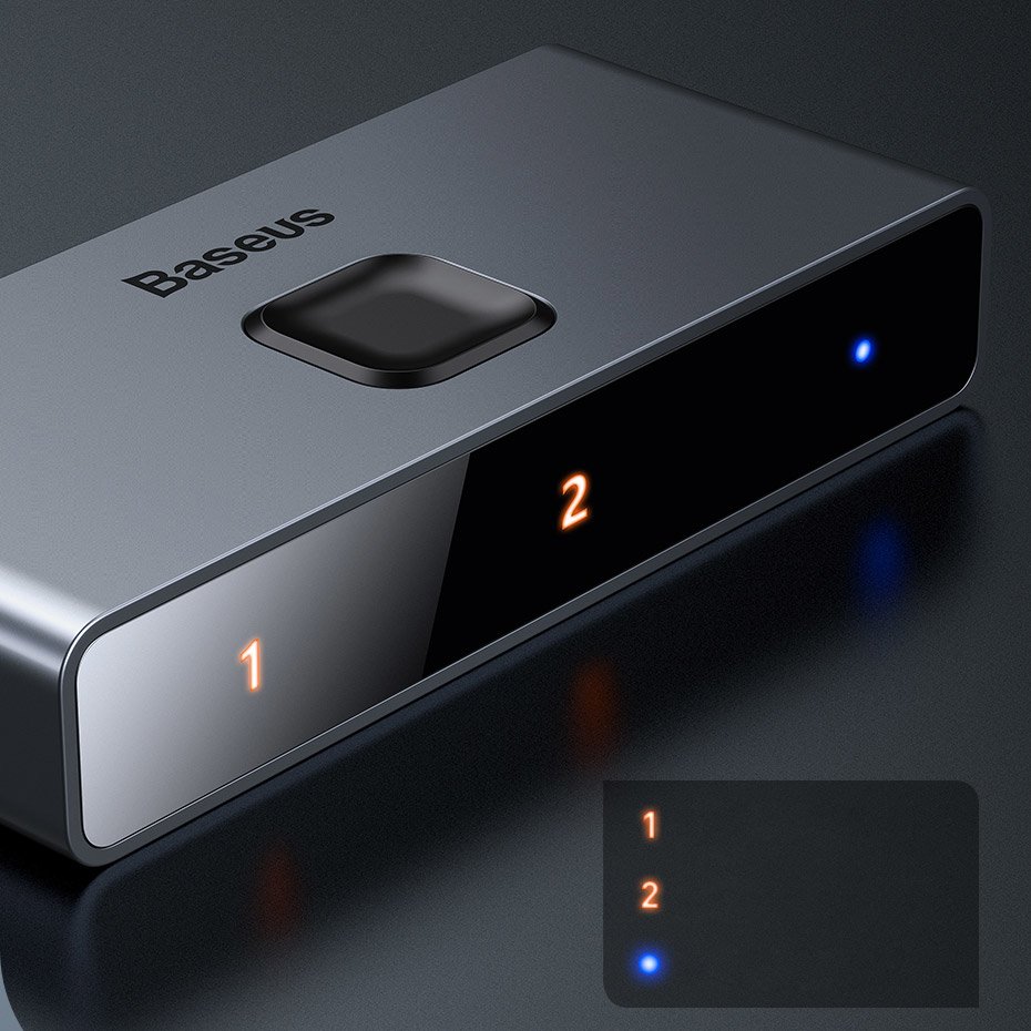 Baseus tovejs switch splitter switcher HDMI - 2x HDMI 4K / 30 Hz grå (CAHUB-BC0G)