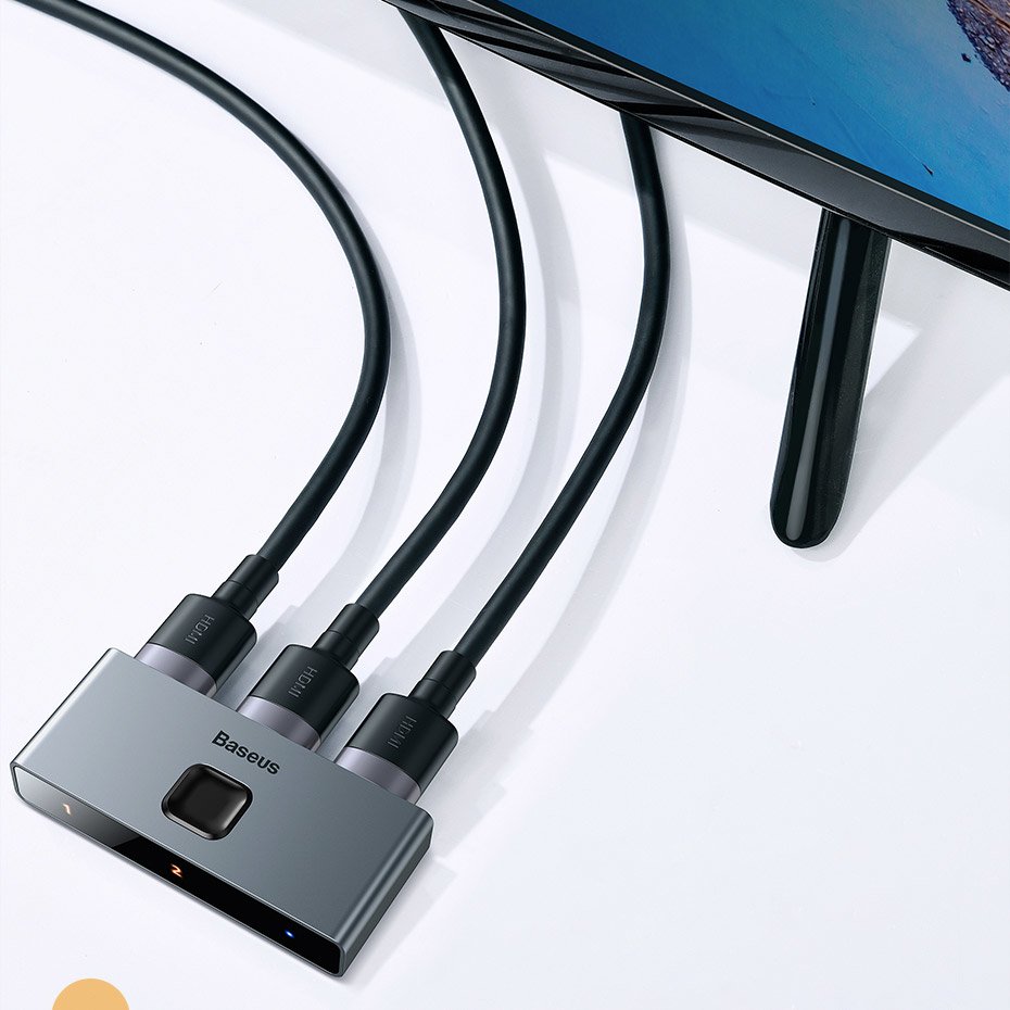 Baseus tovejs switch splitter switcher HDMI - 2x HDMI 4K / 30 Hz grå (CAHUB-BC0G)