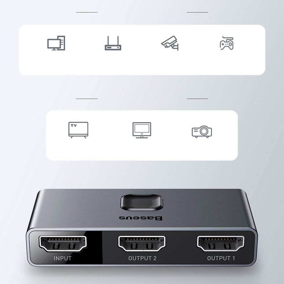 Baseus tovejs switch splitter switcher HDMI - 2x HDMI 4K / 30 Hz grå (CAHUB-BC0G)