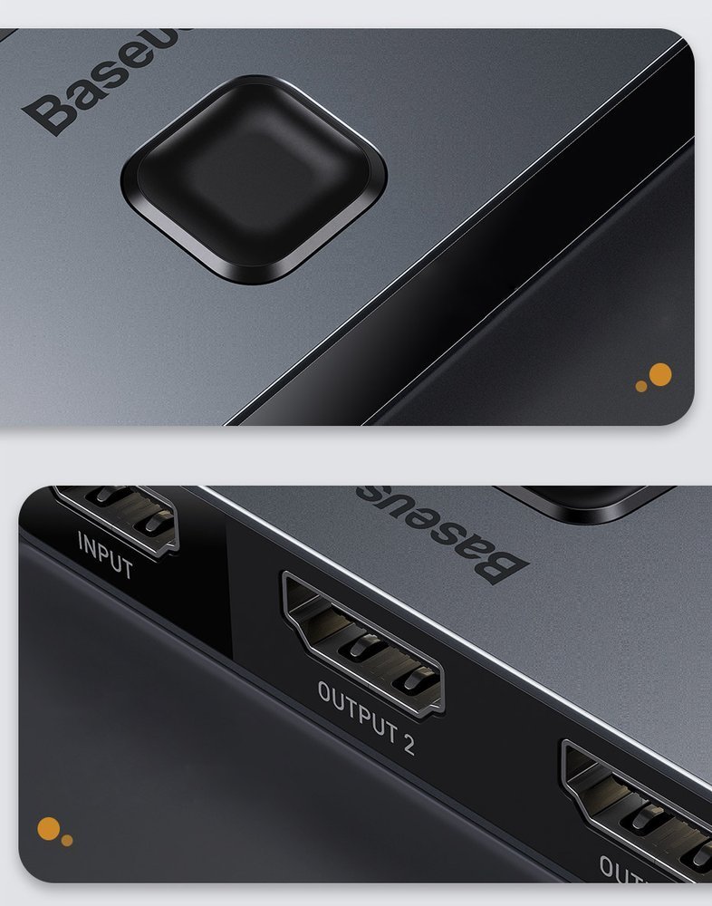 Baseus tovejs switch splitter switcher HDMI - 2x HDMI 4K / 30 Hz grå (CAHUB-BC0G)