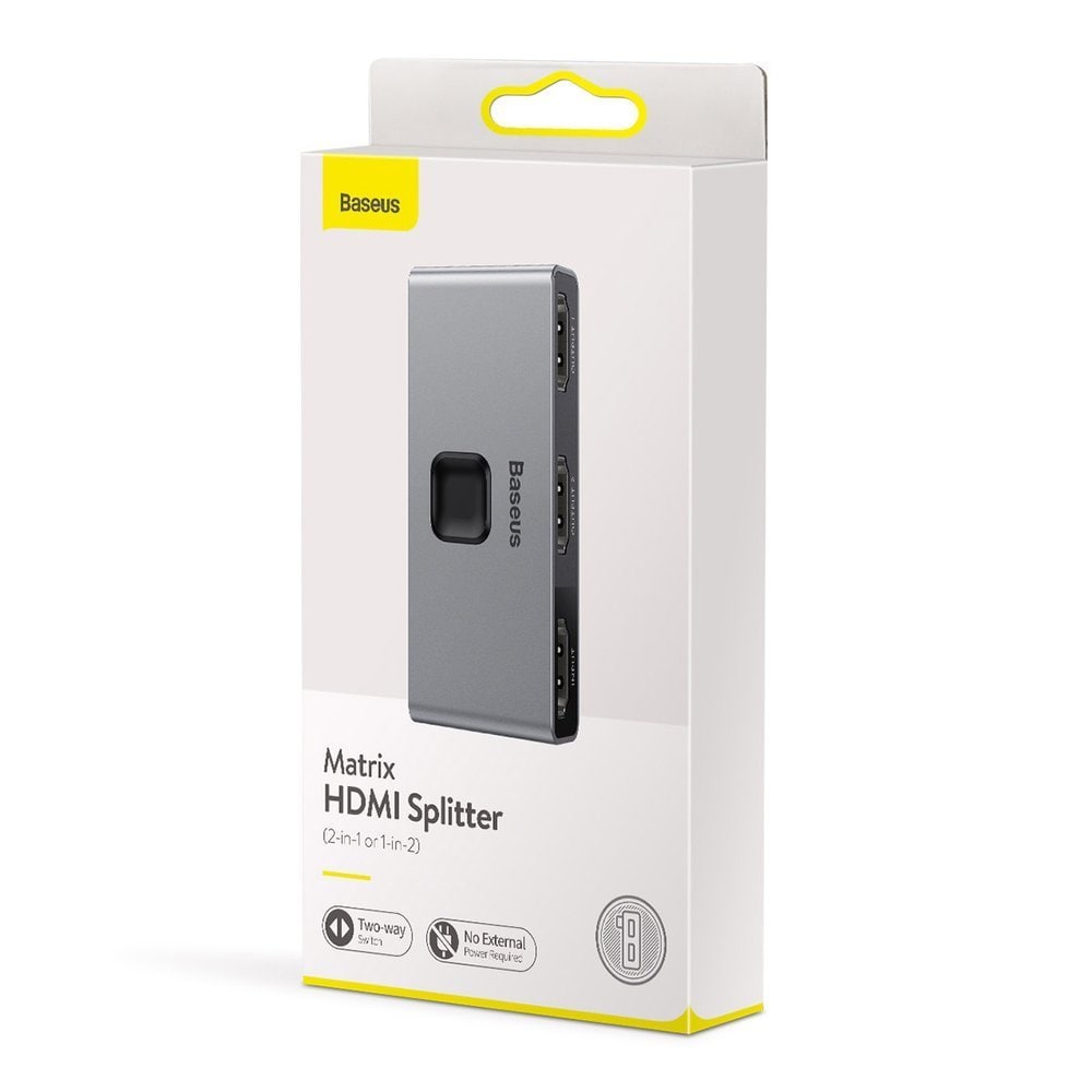 Baseus tovejs switch splitter switcher HDMI - 2x HDMI 4K / 30 Hz grå (CAHUB-BC0G)