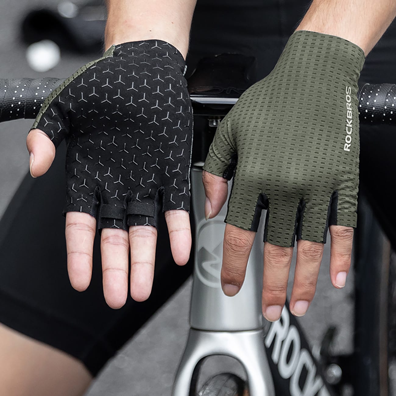 Rockbros åndbare cykelhandsker med korte fingre str: M - Grøn