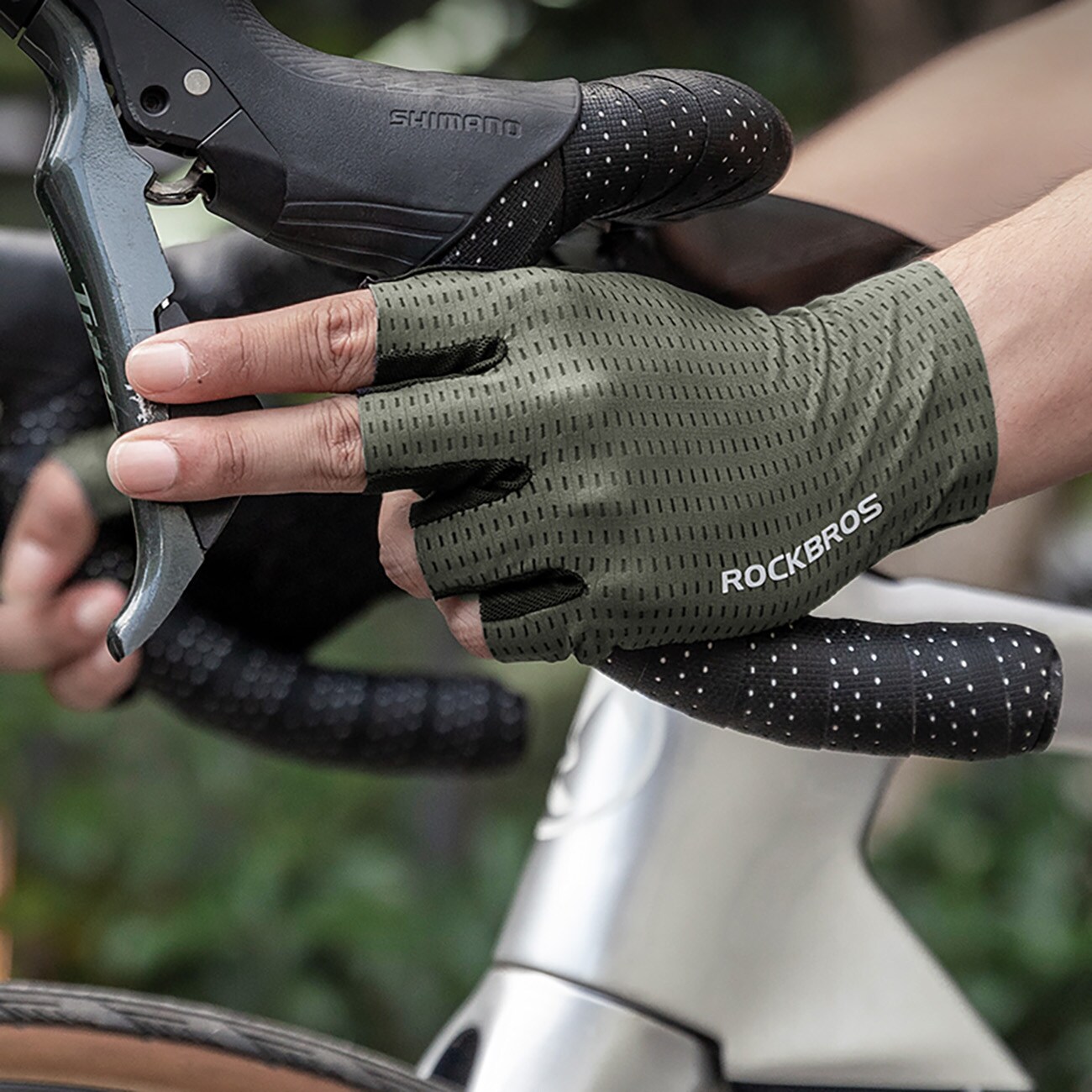 Rockbros åndbare cykelhandsker med korte fingre str: XL - Grøn